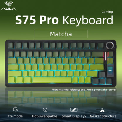 Teclado Mecânico AULA S75 PRO 75% Layout Personalizado Retroiluminação RGB Sem Fios Bluetooth Gaming com Ecrã e Botão Rotativo