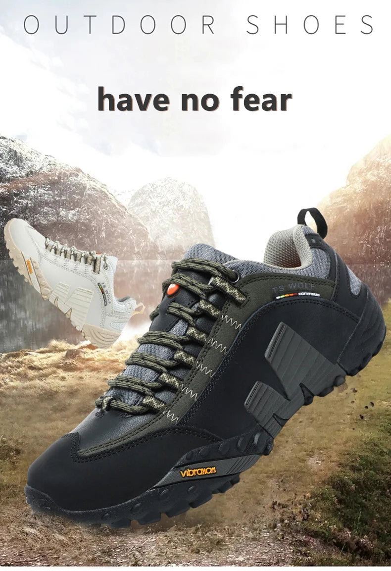 Mountaineering Shoes Men's Genuine Leather Outdoor Sports Anti-Slip Mountaineering Hiking Shoes Breathable Tourism Shoes