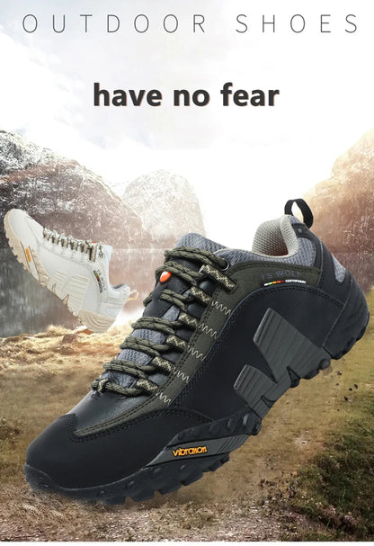 Mountaineering Shoes Men's Genuine Leather Outdoor Sports Anti-Slip Mountaineering Hiking Shoes Breathable Tourism Shoes