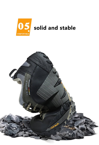 Mountaineering Shoes Men's Genuine Leather Outdoor Sports Anti-Slip Mountaineering Hiking Shoes Breathable Tourism Shoes