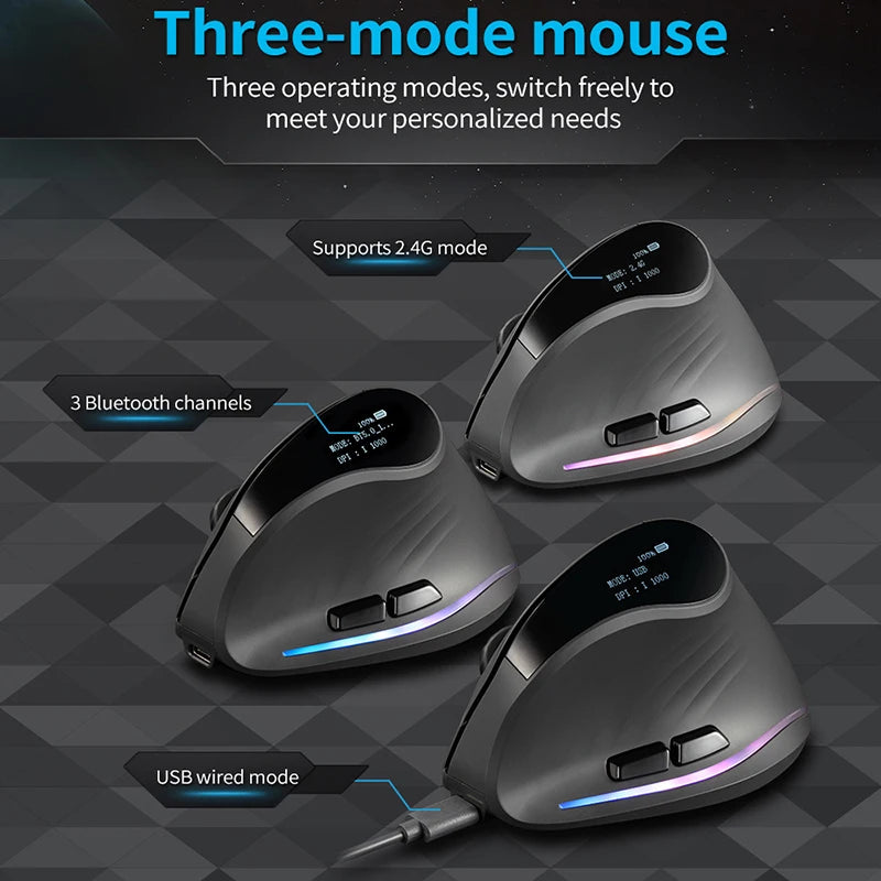 Rechargeable Wireless Vertical Mouse With Screen Display Ergonomic Mice 6 Button Programmable Gaming Mouse for Gamer Desktop