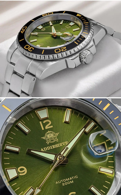 ADDIESDIVE New Diving Gift Watch Men 8215 Automatic Sapphire AR Coated Glass Ceramic Bezel Waterproof 200m Luminous Stainless St