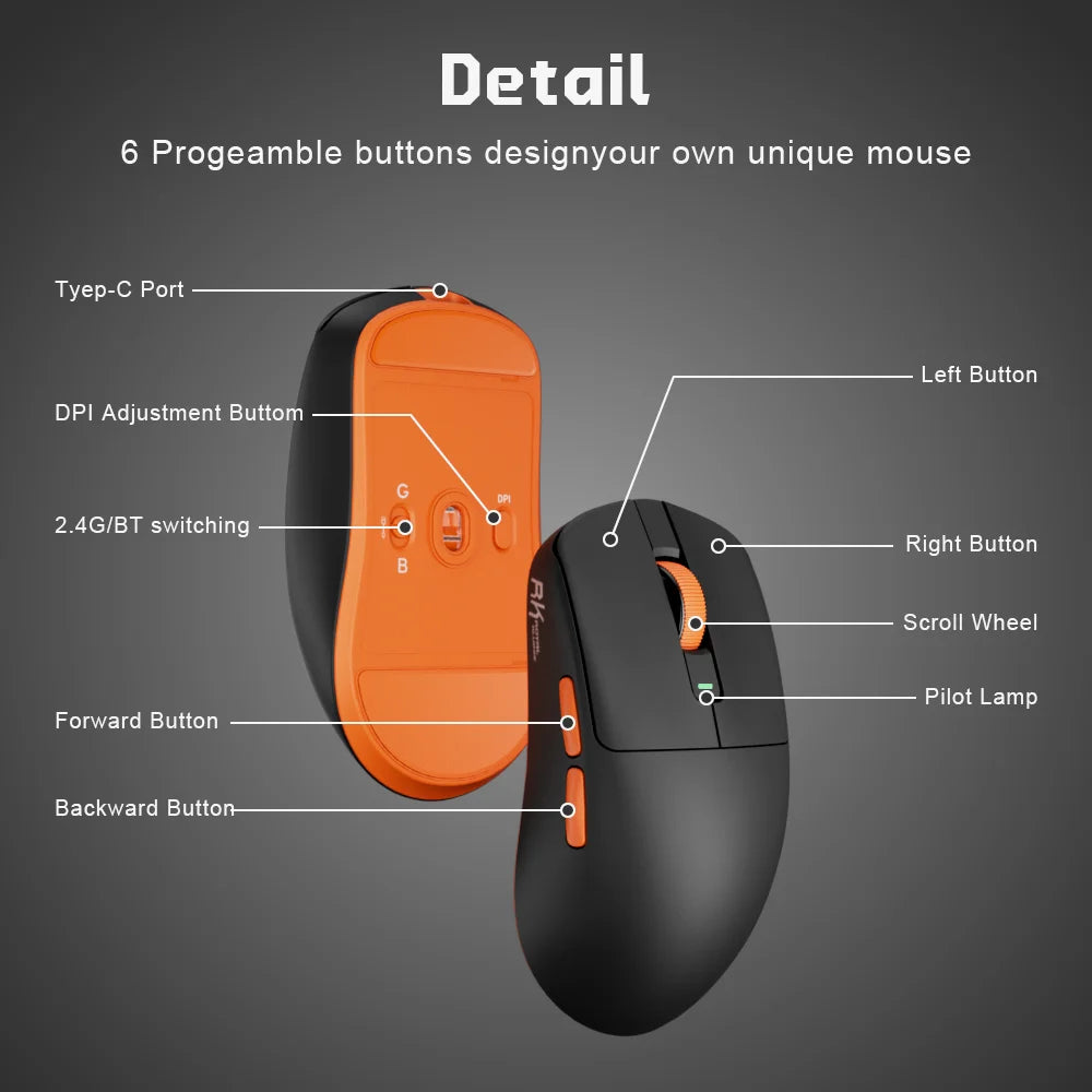 RK ROYAL KLUDGE M30 Bluetooth Wireless Mouse PAW3311 41G Lightweight 12000dpi Tri-mode Gamer Computer Mouse  Ergonomic Software
