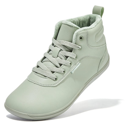 HOBIBEAR Unisex-Barfußschuhe für den Winter, Damen und Herren, breite Zehenkappe, mit Kunstfell gefüttert, Knöchel-Sneaker, Schnürschuhe aus Kunstleder