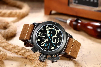 Automatic Watches for Men Mechanical Self Wind Genuine Leather Multifunction Date Boat Month Gold Bronze U Reloj Hombre Baratos