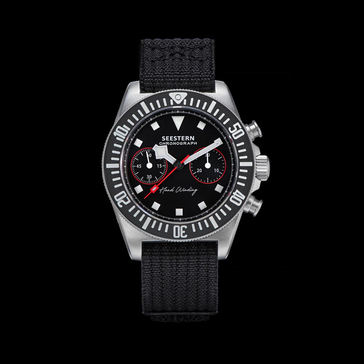 SEESTERN Chronograph Herren-Mechanikuhr Tianjin ST1901 Uhrwerk Saphirglas-Armbanduhr mit Nylon-Klettarmband, Leuchtzeigern und Skelettdesign
