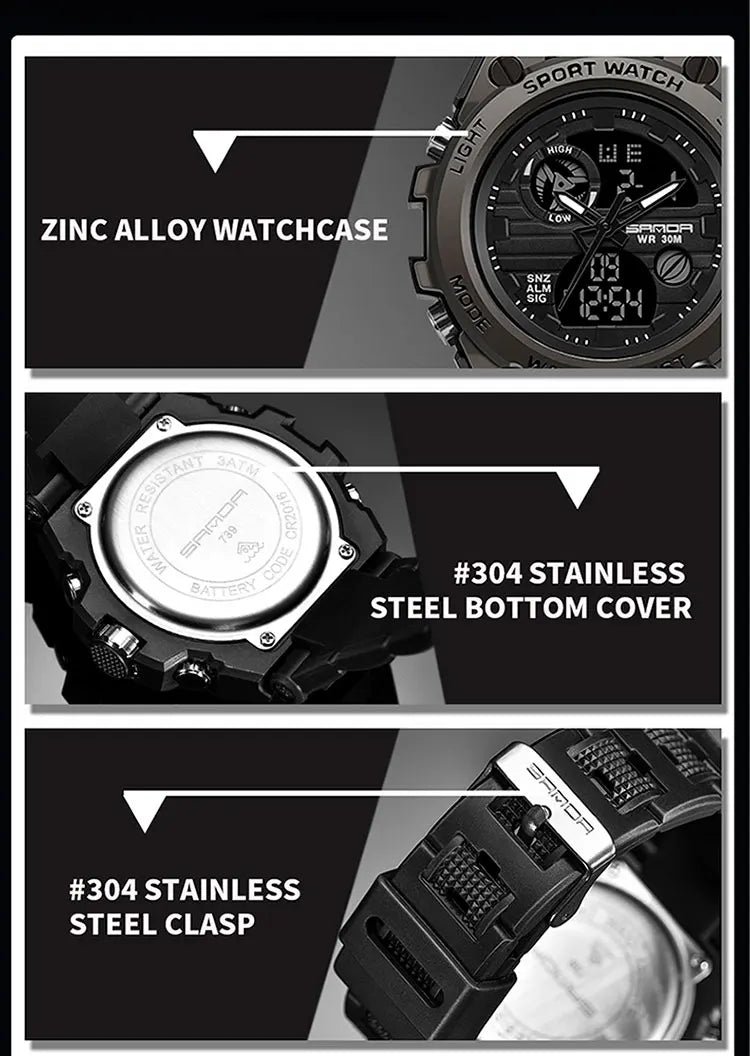 SANDA Top Luxury Watches Men Military Army Mens Watch Waterproof Sport Wristwatch Dual Display Watch Male Relogio Masculino