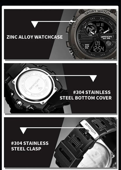 SANDA Top Luxury Watches Men Military Army Mens Watch Waterproof Sport Wristwatch Dual Display Watch Male Relogio Masculino