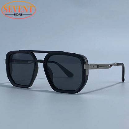 Ochelari de soare pătrați polarizați pentru bărbați, de lux, în stil vintage, cu punte dublă, lentile cu gradient, ochelari de soare pentru șofat, ochelari de soare retro cu partea superioară plată, pentru bărbați