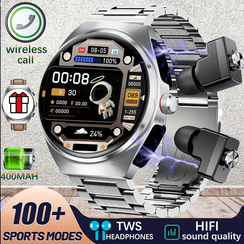 2026 New Smart Watch 2 in 1 With Earphone Smartwatch Bluetooth Call Men Watch Track Heart Rate Monitor Play Music SmartWatch