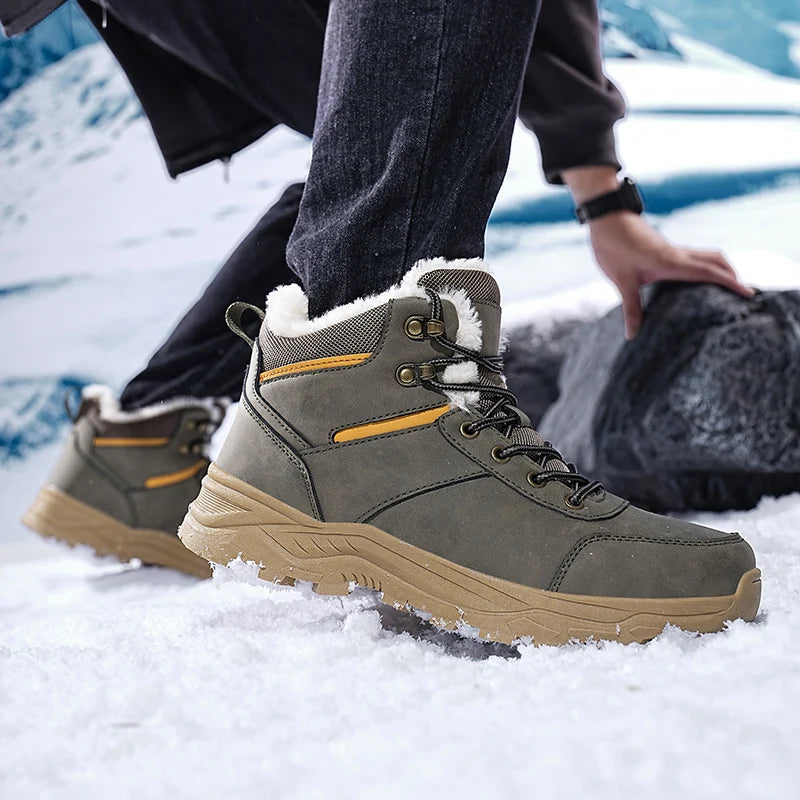 Bottes de neige pour hommes, nouvelle collection hiver 2026, bottes montantes à semelle épaisse, antidérapantes, pour activités de plein air, chaussures de randonnée confortables, chaudes, en peluche, bottines à la chev