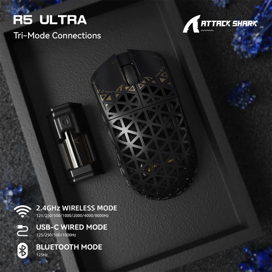ATTACK SHARK R5 Ultra 8K Carbon Fiber Wireless Gaming Mouse, 39g Ultra-Light Gaming Mouse with PAW3950 MAX Sensor, 42000 DPI, Tri-Mode Wireless for PC, Mac & Esports