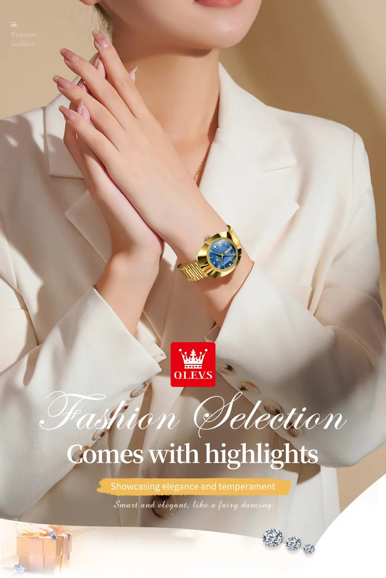 OLEVS Watch Luxury Woman Elegant Quartz Watch Scale Waterproof Luminous Automatic Week Date Ladies Watch Fashion Dress 7008