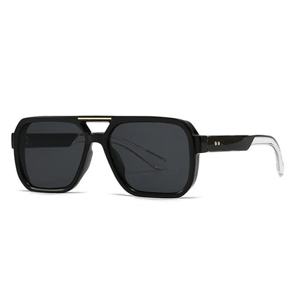 Ochelari de soare SO&EI Fashion cu rame duble, pătrați, pentru femei, stil retro cu nituri, nuanțe de albastru ceai, protecție UV400, ochelari de soare cu gradient pentru bărbați, pentru activități în aer liber