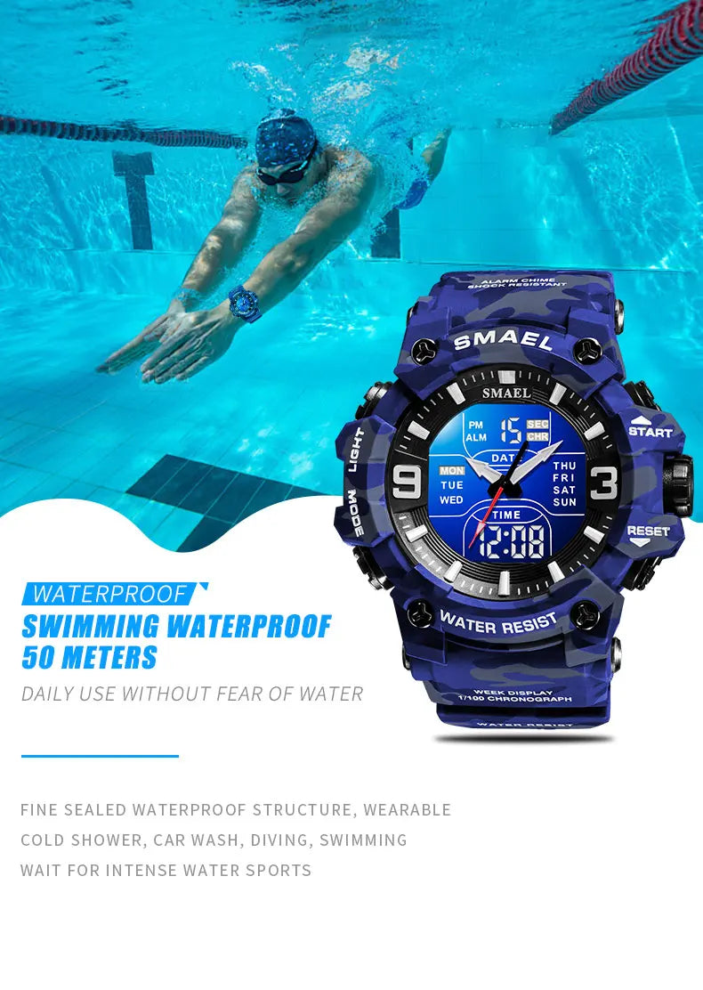 Military Watches Men Sport  Watch Waterproof Alarm Clock Dual Time Wristwatches Digital 8049B Army Watches Military