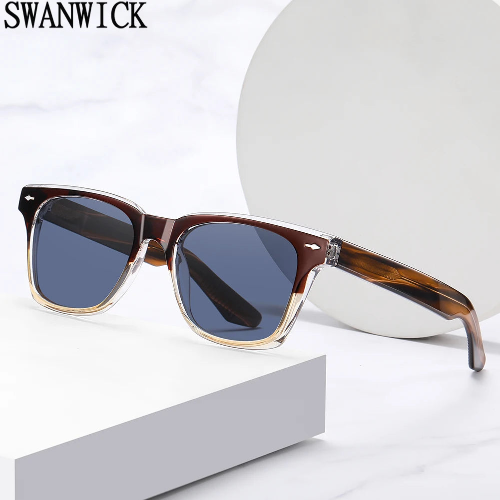 Ochelari de soare polarizați retro Swanwick TR90 pentru bărbați, ochelari de soare pătrați din acetat pentru femei, unisex, UV400, gri-negru, stil european