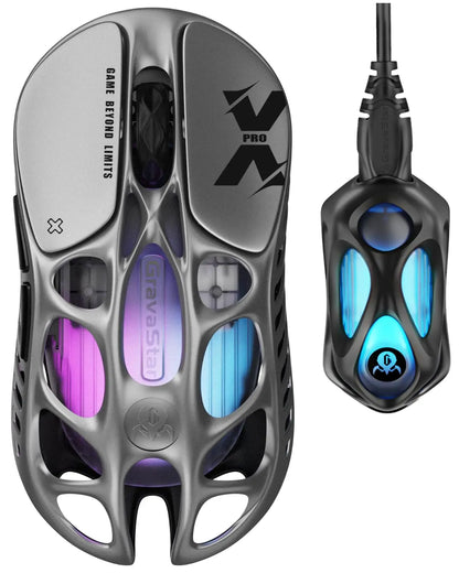 Rato Gaming Sem Fios GravaStar Mercury X Pro Tri-Mode, Recetor 8K, Leve em Liga de Magnésio, Bateria de Longa Duração, RGB