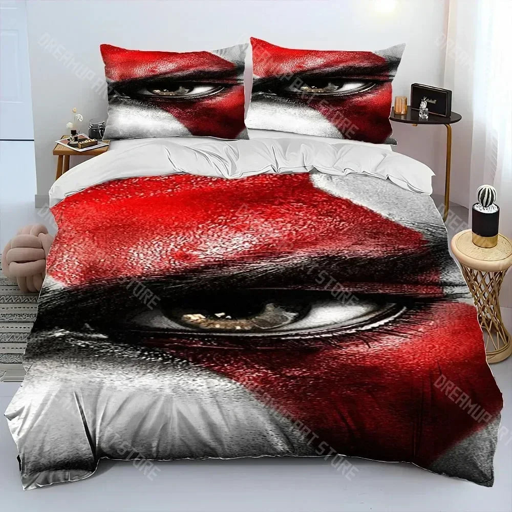 God of War Game Gamers Kratos Comforter Bedding Set,Duvet Cover Bed Set Quilt Cover Pillowcase,king Queen Size Bedding Set Kids