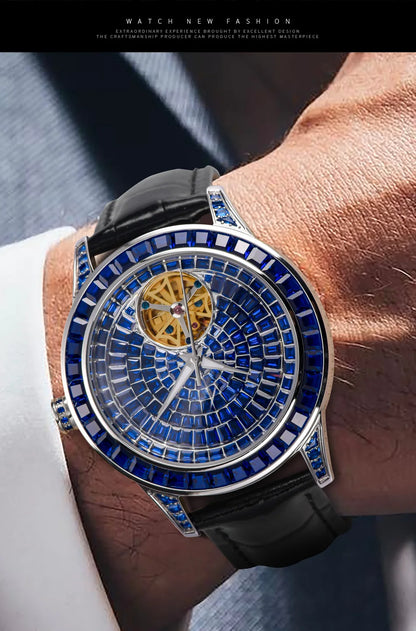 PINDU Design Mechanical Watch Men Fashion Luxury Diamond Watch For Men Waterproof Stainless Steel Leather Men Wristwatches