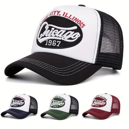 1pc Chicago 1967 Embroidered Letter Baseball Cap - Lightweight, Breathable Mesh Back Trucker Hat