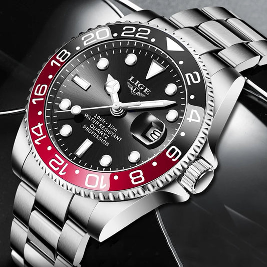 LIGE Fashion Business Watch Men 3ATM Waterproof Luminous Wristwatch Men Clock Top Brand Luxury Sports Quartz Diving Chronograph