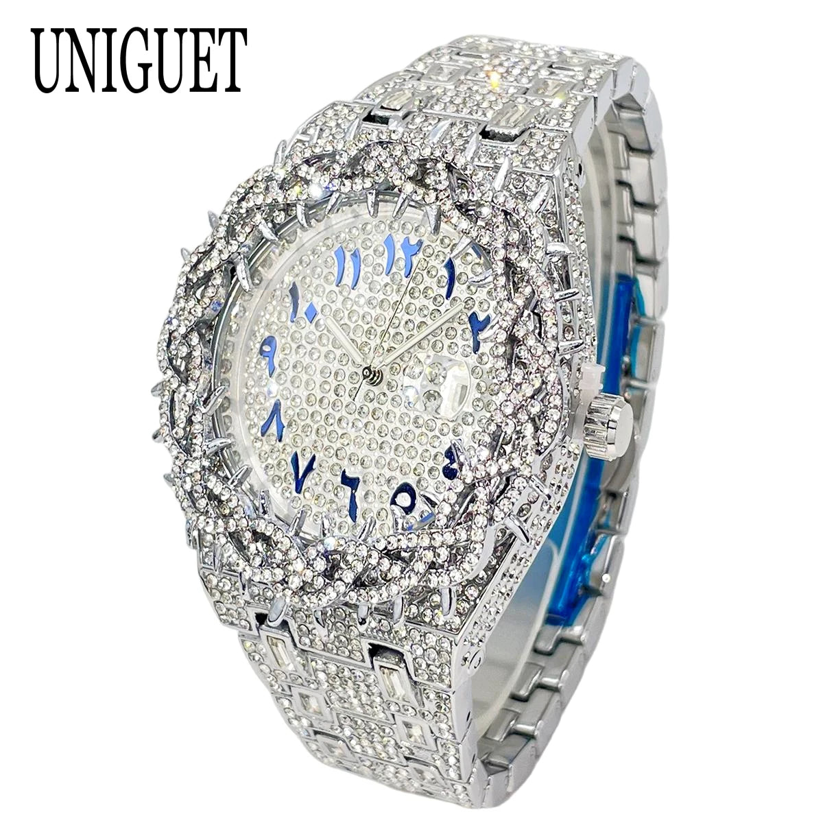 UNIGUET Luxury Full Diamond Watch For Men Fashion Hip Hop Ice Qut Bling Jewelry Quartz Wristwatch For Man Dropshipping