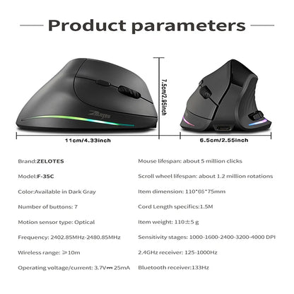 Rechargeable Wireless Vertical Mouse With Screen Display Ergonomic Mice 6 Button Programmable Gaming Mouse for Gamer Desktop