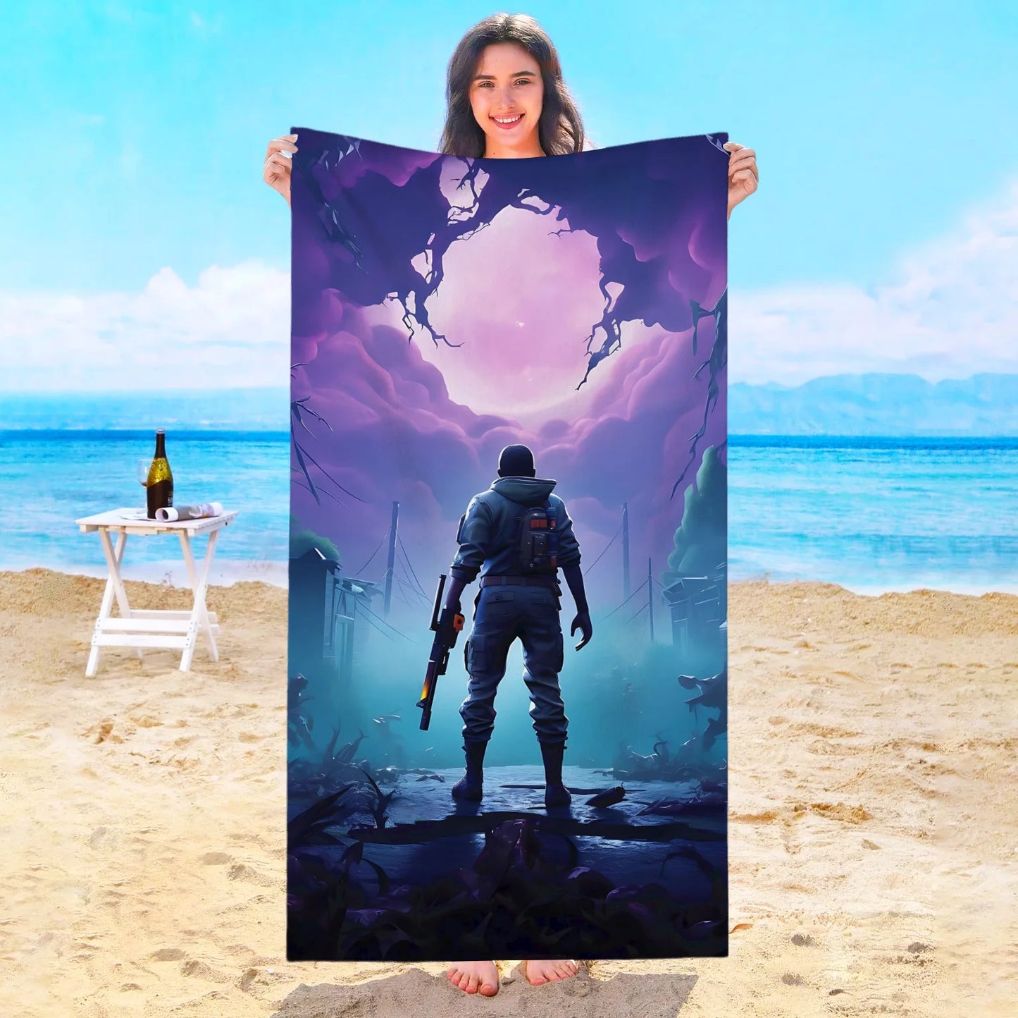 Toalha de Praia Game F-Fortnites em Microfibra para Hotel, Casa de Banho, Sauna, Spa, Praia, Viagem, Piscina, Casa, Banho de Bebé, Ginásio e Duche