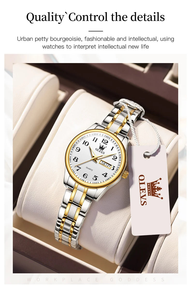 OLEVS Quartz Watch Women Fashion Ladies Watches Wrist Waterproof Luminous Stainless Steel Gold Women Watches Luxury Elegant