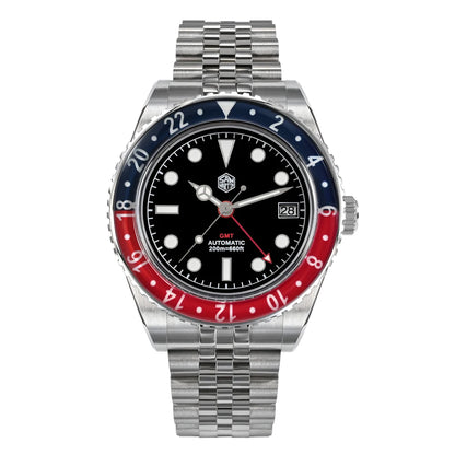San Martin NH34 40mm GMT Luxury Sports Style Full Luminous Bidirectional Sapphire Bezel Automatic Mechanical Watch 20 Bar SN0005