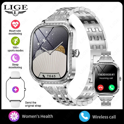 LIGE New Luxury Smart Watch Heart Rate Monitor Fashion Ladies Bracelet 2024 Bluetooth Call Smartwatch Womoen For Android IOS