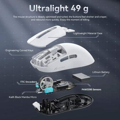 ATTACK SHARK X3 trådløs gamingmus PixArt PAW3395 49g SUPERLIGHT, BT/2.4G trådløs/kablet, 6 justerbare DPI op til 26000