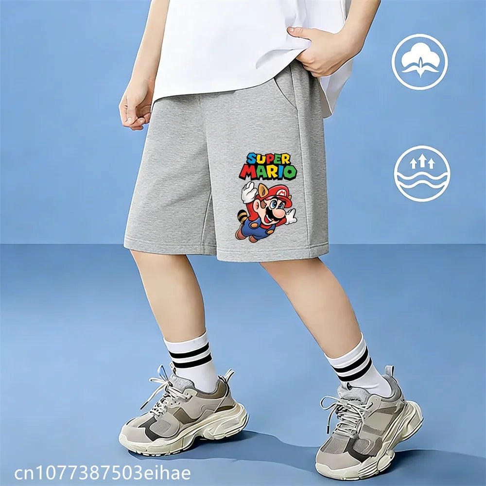 Children's Cotton Summer Shorts with Super Mario Cartoon Pattern, Fashionable and Casual Style, Breathable and Soft Fabric,