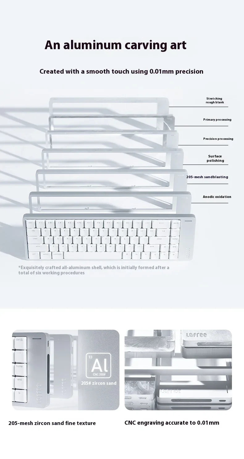 Lofree FLOW2 Mechanische Tastatur fürs Business-Büro, kabellos per Bluetooth und kabelgebunden, leiser und sanfter Klang, kompatibel, geräuscharm, Aluminiumgehäuse