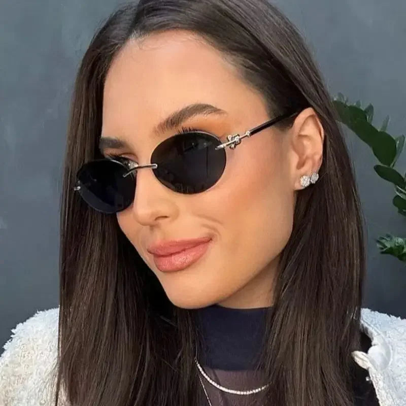 Ochelari de soare ovali fără ramă, de înaltă calitate, casual și luxoși, pentru femei, fără ramă, la modă și personalizați