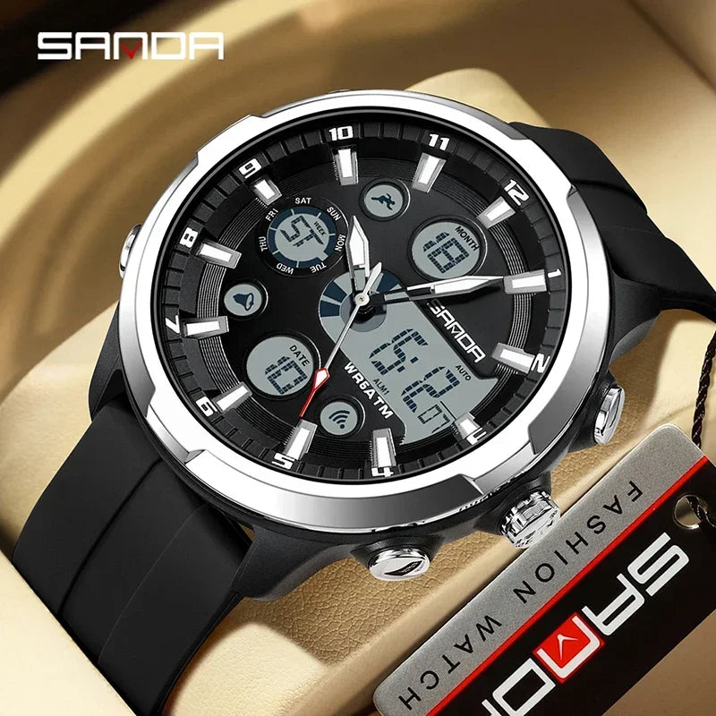 SANDA 9053 G Sports Military Men's Watches Luxury Digital Watch 50M Waterproof Quartz Wristwatch for Male Relogios Masculino