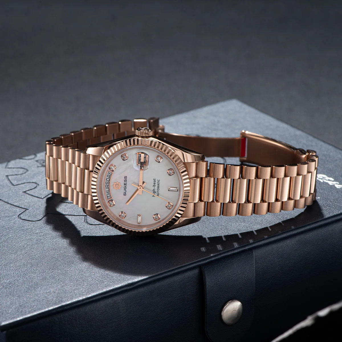 Sugess Watch of Men 36mm Date Automatic Retro Mechanical Wristwatches Sapphire Crystal RoseGold Dandong SL3034 Movement Day New
