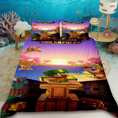 Minecraft 2/3pcs Duvet Cover Cute Cartoon Game Quilt Cover Bedding Set with 1/2 Pillowcase Gifts Bedroom Dormitory