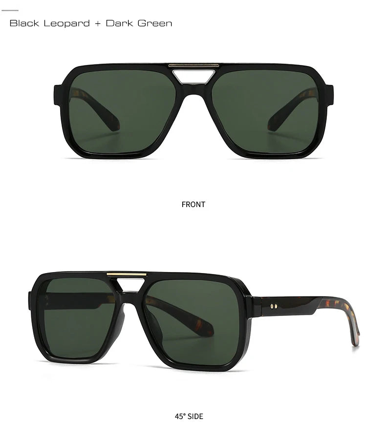 Ochelari de soare SO&EI Fashion cu rame duble, pătrați, pentru femei, stil retro cu nituri, nuanțe de albastru ceai, protecție UV400, ochelari de soare cu gradient pentru bărbați, pentru activități în aer liber