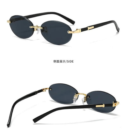 Ochelari de soare fără ramă, ovali, la modă, populari, pentru femei și bărbați, ochelari de soare mici, în formă de elipsă, pentru femei și bărbați, ochelari de petrecere și de călătorie