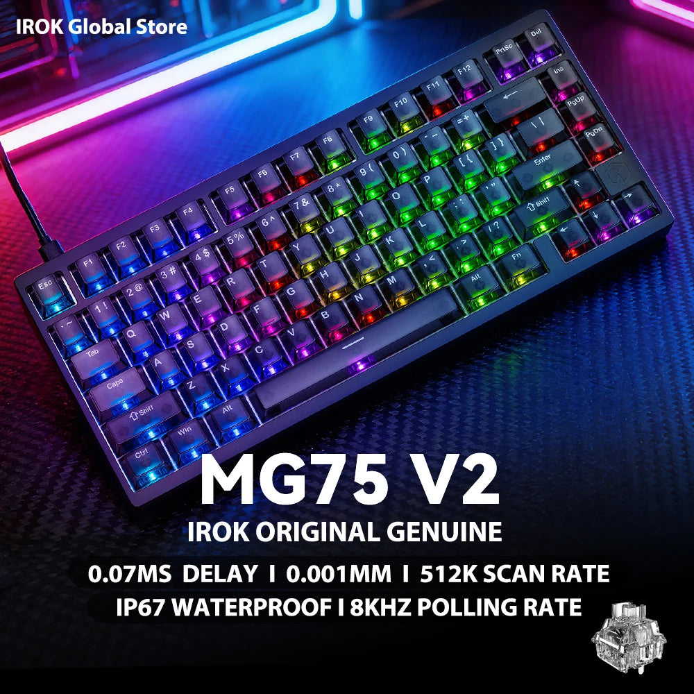 IROK MG75 V2 MG75V2 magnetische Gaming-Tastatur aus Aluminium, mechanisch, Rapid Trigger 0.07ms, 8KHz, 0.001mm, 512K Abtastrate, Gamer-Tastatur