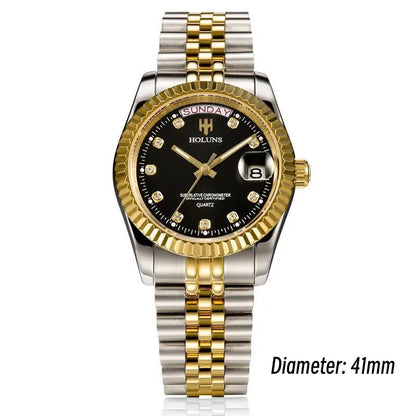 Holuns Luxury Classic 36/41mm Gold Men Watches Japan MIYOTA Quartz Movt Stainless Steel Classic Business Wristwatch Waterproof