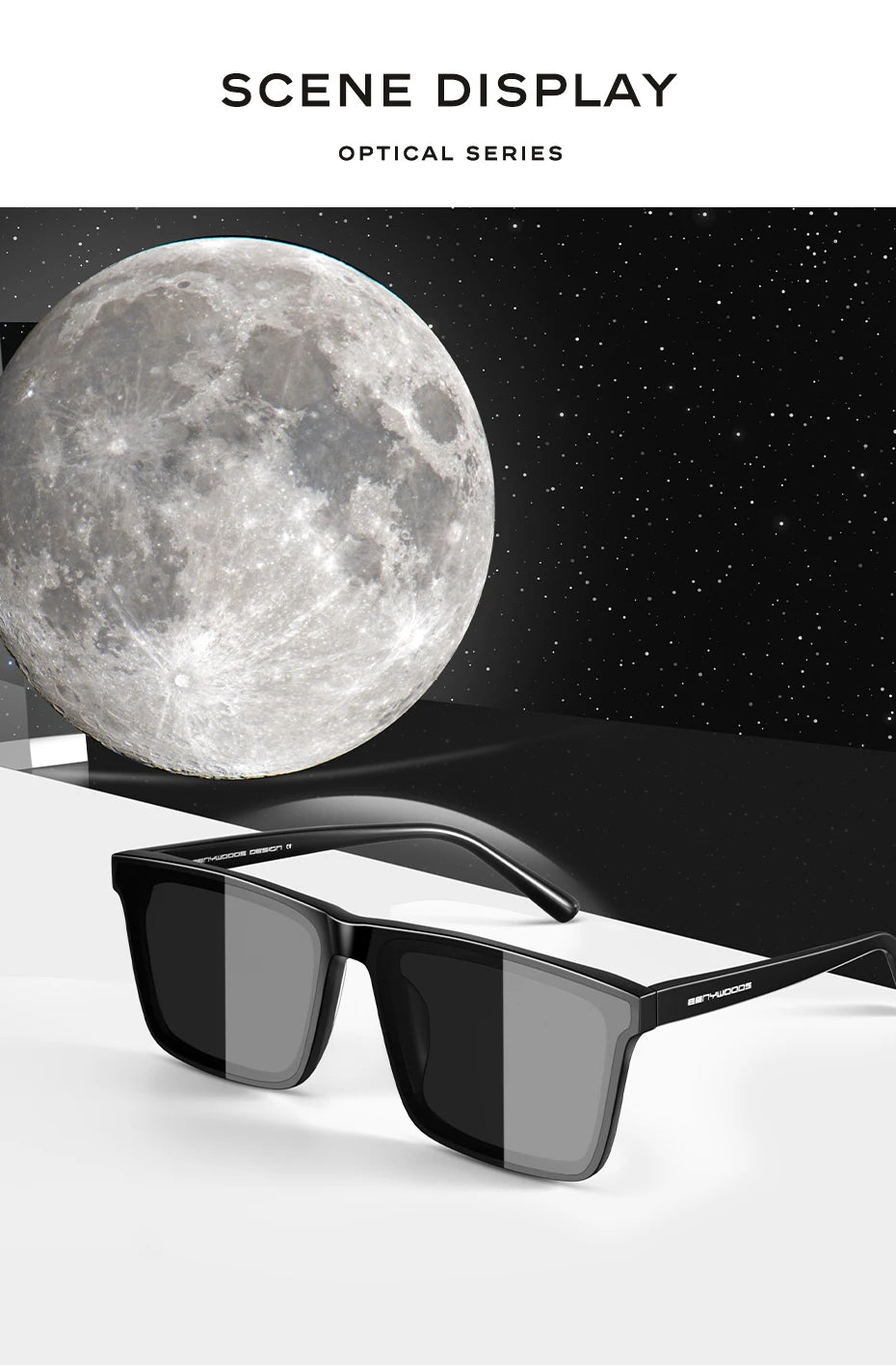 Ochelari de soare polarizați CAPONI din nailon, cu rame din acetat, design pătrat și plat, pentru bărbați, protecție UV400, lentile negre CP7499