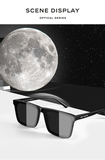 Ochelari de soare polarizați CAPONI din nailon, cu rame din acetat, design pătrat și plat, pentru bărbați, protecție UV400, lentile negre CP7499