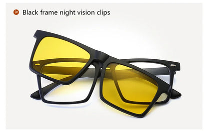 Ochelari de soare polarizați cu magnet pentru miopie, pentru femei și bărbați, ochelari cu clemă, ochelari optici pătrați, rame de ochelari 6 în 1 – de la -0,5 la -10