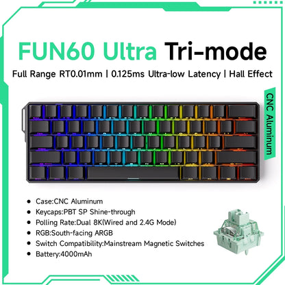 Akko MonsGeek FUN60 Ultra mechanische Gaming-Tastatur, magnetische Switches, 60 %, Rapid Trigger, 8K HE/TMR, Custom-Aluminium-Tastatur für Gamer
