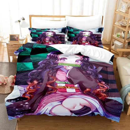 Nezuko Kamado Bedding Set Anime Demon Slayer Duvet Cover Comforter Bed Linen Single Twin Full Queen Size 3D Kids Girls Boys Gift