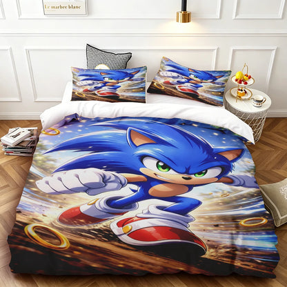 Husă de plapumă Sonic pentru copii – Set de lenjerie de pat cool, husă de plapumă pentru decorul dormitorului, moale și confortabilă – dimensiuni: Twin, Double, Queen și King