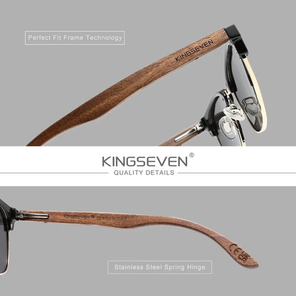 KINGSEVEN Ochelari de soare din lemn de nuc negru, pentru femei și bărbați, polarizați, stil vintage, protecție UV400, pentru călătorii, model W5516