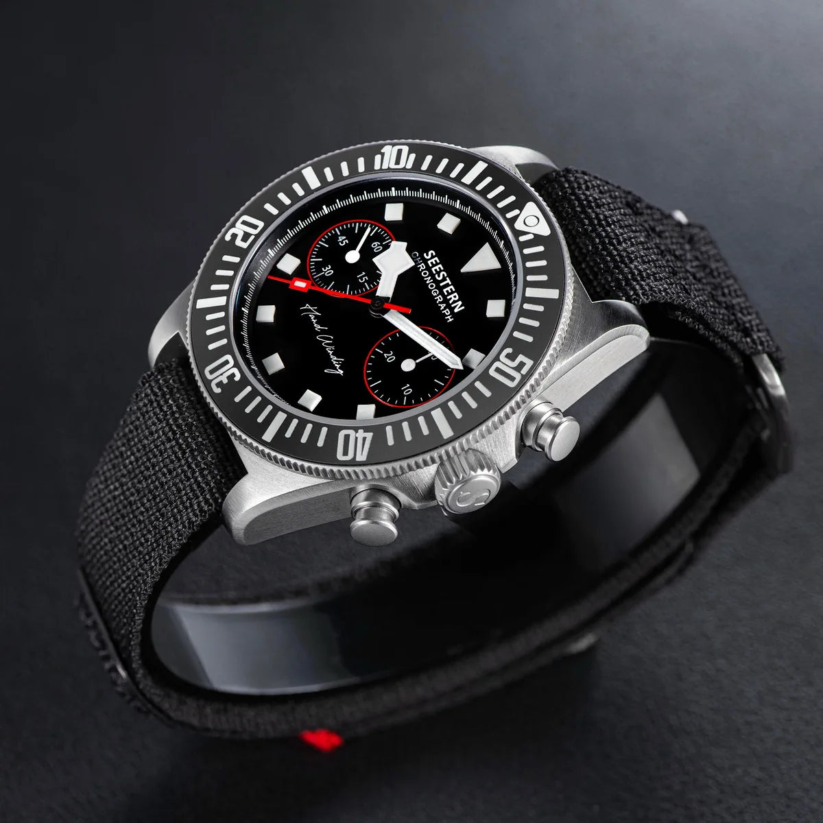 SEESTERN Chronograph Herren-Mechanikuhr Tianjin ST1901 Uhrwerk Saphirglas-Armbanduhr mit Nylon-Klettarmband, Leuchtzeigern und Skelettdesign